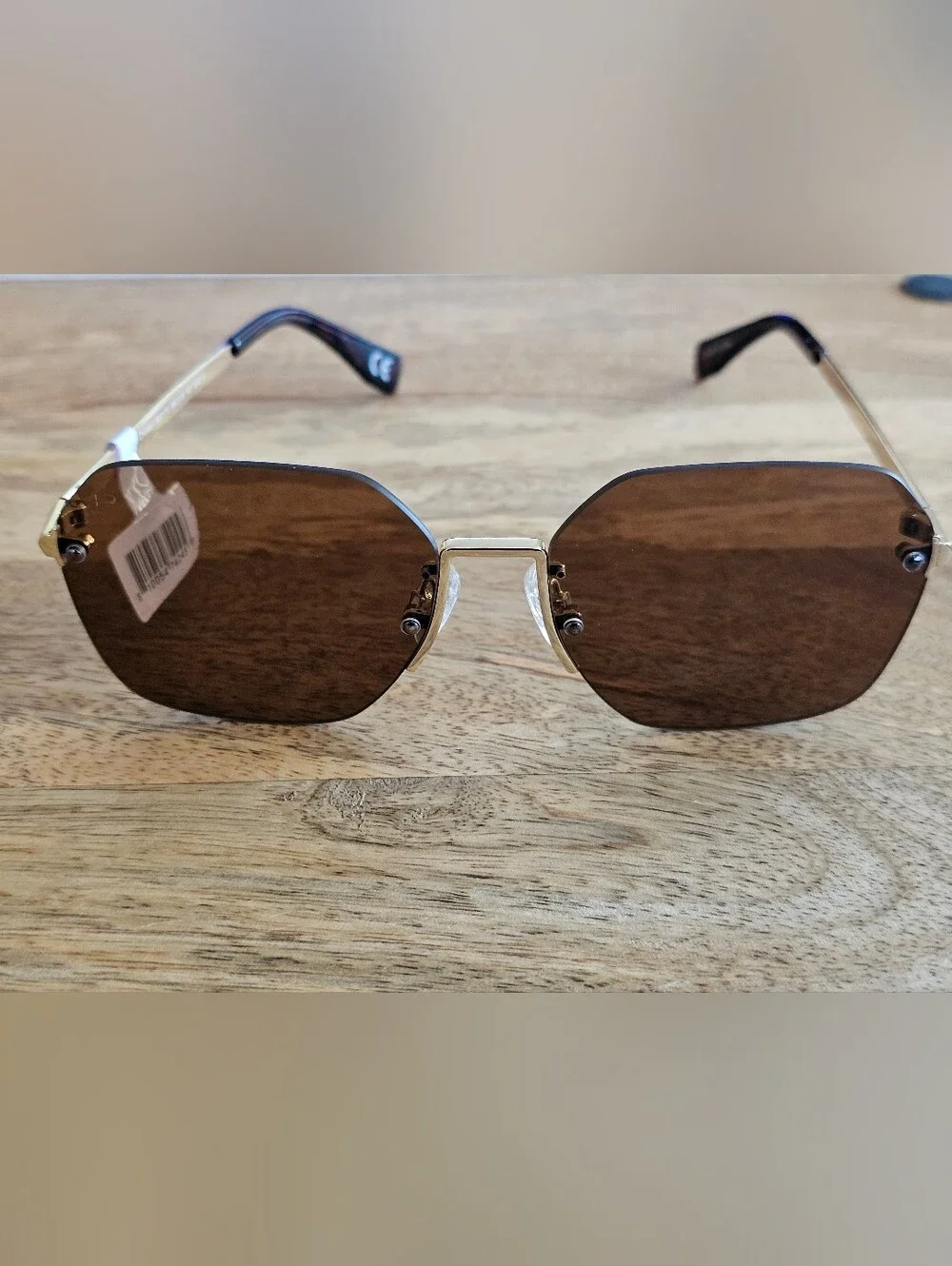 Privé Rrvaux Gold Frameless Sunglasses with Brown Lenses